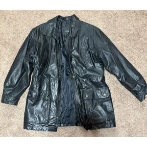 Vintage Comint Leather Jacket Mens Medium Black Biker Vented Trench Coat